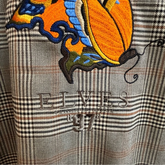 CABBEEN Sz 48 Plaid Hooded Pockets Embroidered Back Snaps Closure Jacket - Picture 11 of 16